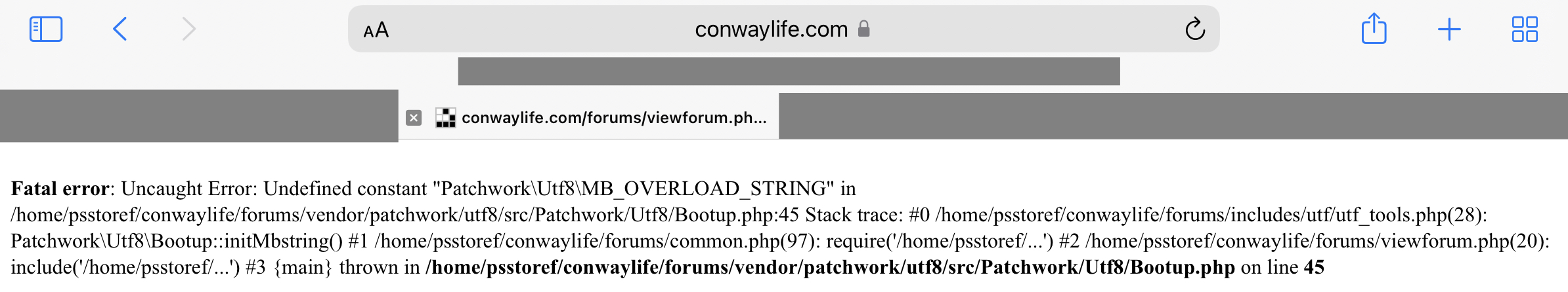 &quot;Patchwork\Utf8\MB_OVERLOAD_STRING&quot;