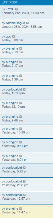 Look at that... about 75% of posts recently are made by b-engine!